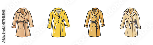 Selection of stylish cartoon trench coats in various colors.