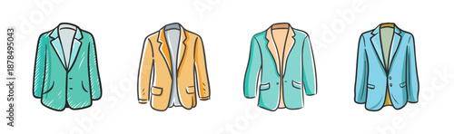Collection of four colorful hand-drawn blazers for men and women