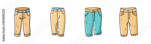 Collection of four casual chinos trousers in beige and blue colors