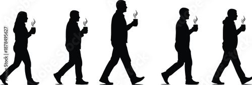 Silhouette of people walking while using their phones