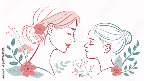 Tender moment between mother and daughter with flowers
