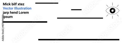 Design elements for branding, abstract art, creativity, visual storytelling, futuristic layouts, minimalistic aesthetics. Black lines and an eye symbol on a white background. Branding and abstract