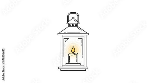 An illustration of a lantern with a lit candle inside, viewed from the front.