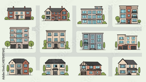 Collection of Diverse Residential Buildings and Houses.