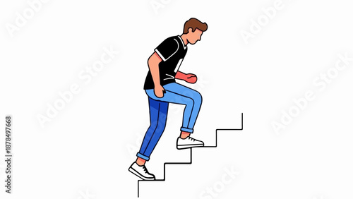 Person ascends stairs with determined stride