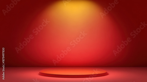 Illuminated Stage: A simple, sleek red stage is bathed in the warm glow of a spotlight, creating a dramatic atmosphere that commands attention, perfect for showcasing your focal point.
