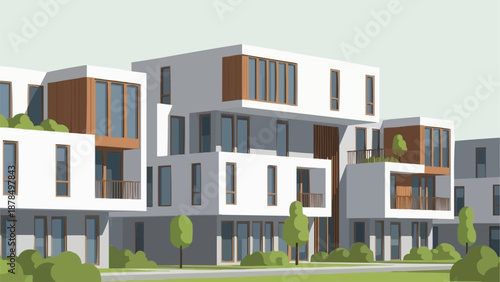 Modern Townhouse Architecture with Clean Lines and Large Windows.