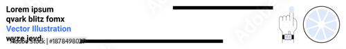 Communication, presentation, interface design, advertising, digital content, navigation. Hand with smartwatch pointing to text. Communication and presentation concept