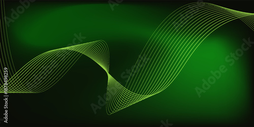 Abstract background using dark green tones on a black background. The lines and curves are like gentle and flowing waves, creating a sense of freshness and energy.
