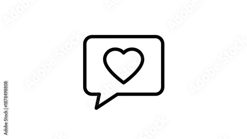 Simple black line drawing of a speech bubble with a heart inside on a clean background