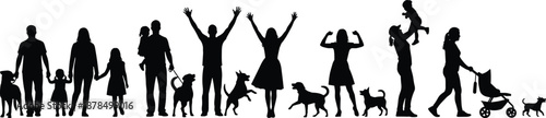 Family life stages silhouettes with parents children dogs showing growth celebration strength caregiving parenting lifestyle diversity togetherness unity happiness journey