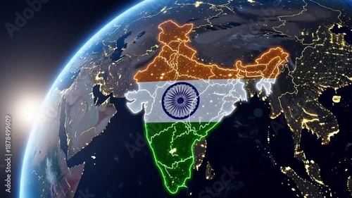India map superimposed on globe at sunrise