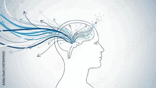 Human Brain With Flowing Energy Lines.