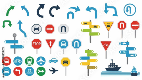 Collection of traffic signs and directional arrows.