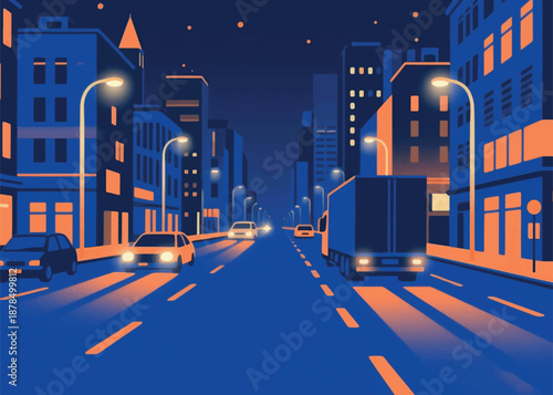 Night Car Trip In The City Illustrator Artwork Creative Design Template 