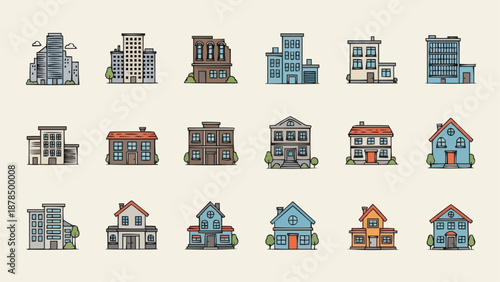 Collection of Diverse Building Illustrations.