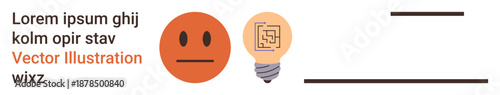 Digital content, creativity, idea generation, communication, conceptual thinking, workflow. emotion face and light bulb icon on a minimalistic layout with text. Creativity and digital content concept