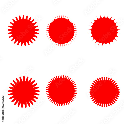 Set of red starburst, starburst labels. Starburst black sticker set - collection of special offer sale round and oval sunburst labels