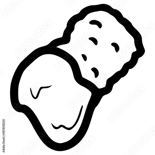 doodle chicken nugget dipping in ketchup illustration hand drawn outline vector