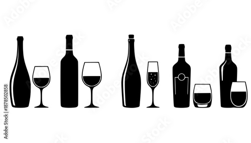 Italian Wine Bottle and Glass Silhouette