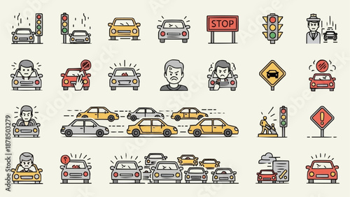 Traffic Jam Icons and Illustrations.