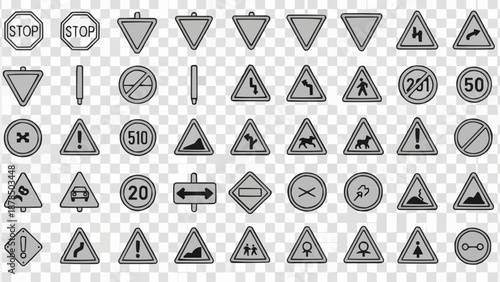 Collection of Hand Drawn Traffic Signs and Symbols.