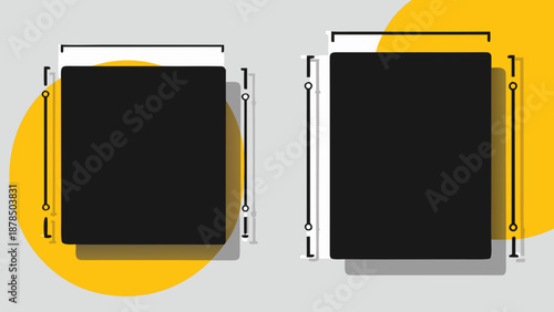 Minimalist black quote box graphic with subtle shadow and measurement guides on yellow circles