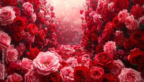 Wallpaper Mural A beautiful bouquet of red roses with pink floral accents creates a romantic blossom background perfect for a Valentine gift or wedding celebration of love Torontodigital.ca