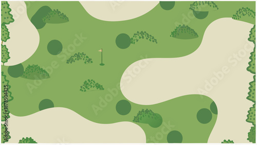 Golf course landscape with sand trap and flag