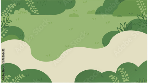 Minimalist golf course landscape with lush green foliage and sandy terrain
