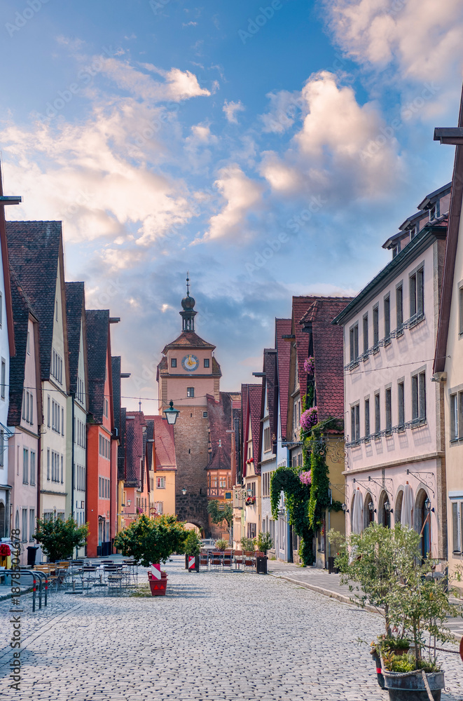 Obraz premium Rothenburg ob der Tauber is a town in the district of Ansbach in the federal state of Bavaria, Germany