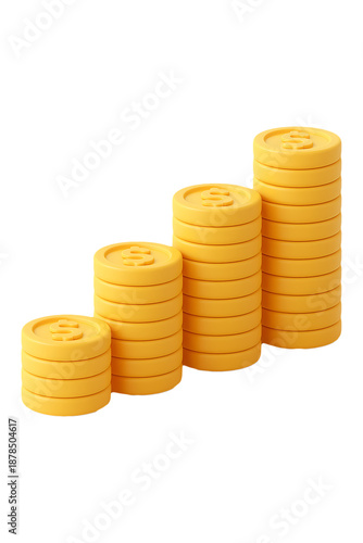 3d Stacks of coins arranged in a bar graph, Coin Graph, Financial Stack, Money Chart, Currency Bar, High quality Realistic image.