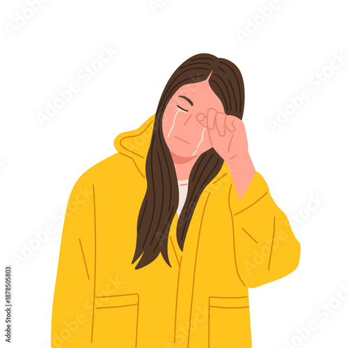 people crying and showing sadness, grief, stress, and emotional pain. Flat vector illustration of men and women with tears, depression, anxiety, and disappointment expressions. Mental health