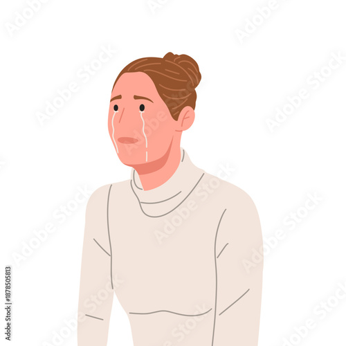 people crying and showing sadness, grief, stress, and emotional pain. Flat vector illustration of men and women with tears, depression, anxiety, and disappointment expressions. Mental health