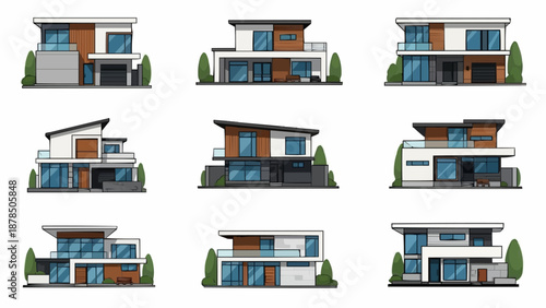 Collection of modern architectural house designs exterior views.
