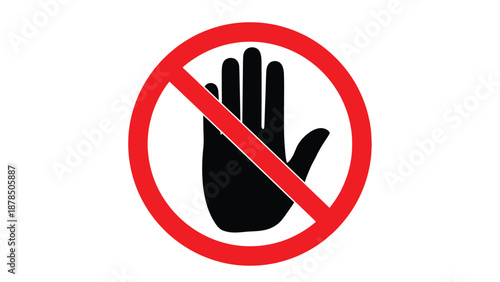 A stop sign with a hand symbol, indicating no entry or prohibition.
