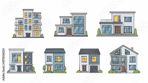Collection of Modern Residential Buildings and Houses.