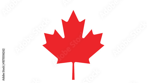 A bright red maple leaf symbol is displayed against a stark white background.