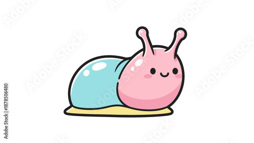 Adorable cartoon snail resting on a pastel blue shell illustration.