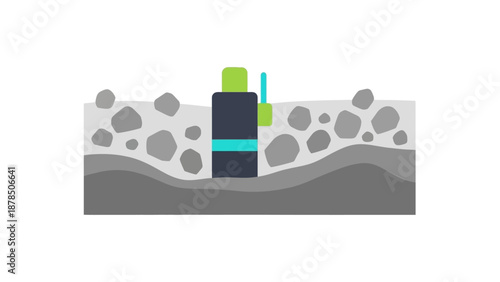 Industrial facility with tanks and pipes set in a rocky landscape.