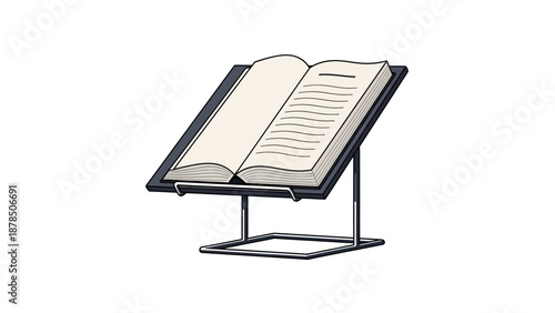 Open book on a metal reading stand used for study and learning sessions in a modern setup.