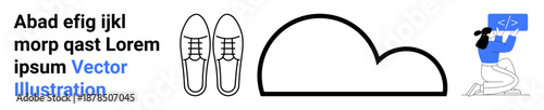 Cloud computing, coding, design, digital storage, technology, minimalism. A cloud icon, shoes and programming theme. s cloud computing and coding in digital design concepts