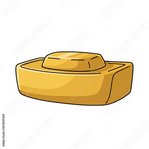 A cartoon illustration of a shiny golden ingot with a raised center, symbolizing wealth and prosperity.