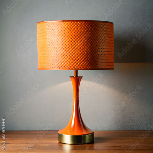 midcentury modern table lamp with intricate orange