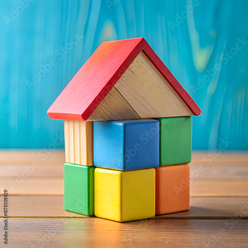 colorful wooden block house toy for kids