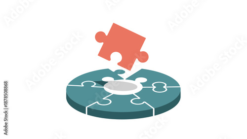 A single puzzle piece is about to be placed into a circular puzzle.