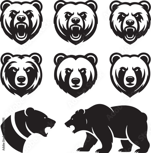 black bear heads and bodies in different poses and expressions