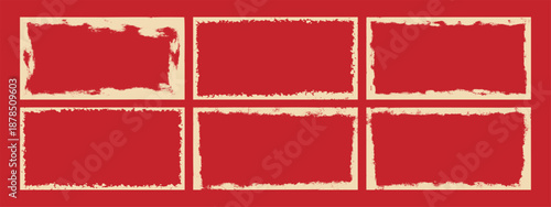 Vintage distressed border frames collection. Horizontal rectangle grunge edges with rough ink texture and uneven corners. Retro frame kit.