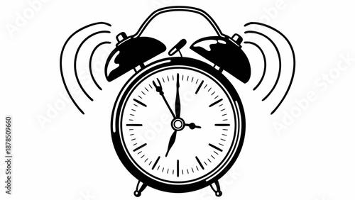 A ringing alarm clock on a white background viewed from the front