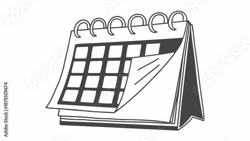 A desk calendar illustration displayed on a plain white background from a slightly angled viewpoint
